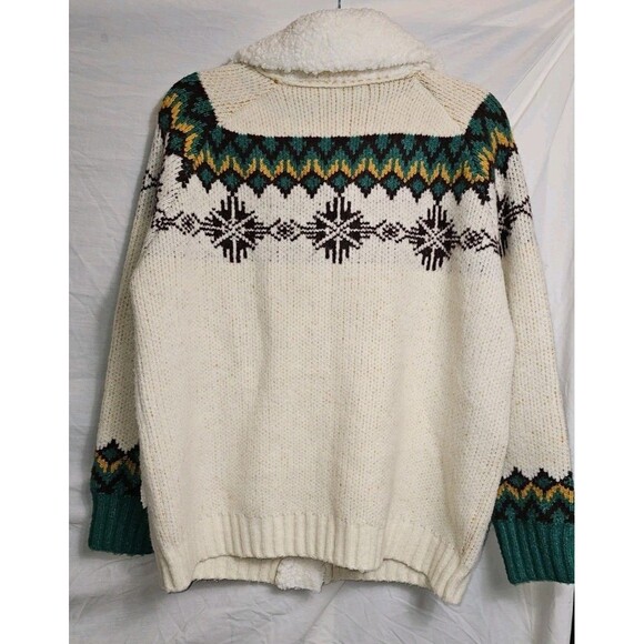 Cotton Emporium Cream Fair Isle Sherpa Collar Button Knit Cardigan Sweater XL - Picture 7 of 7